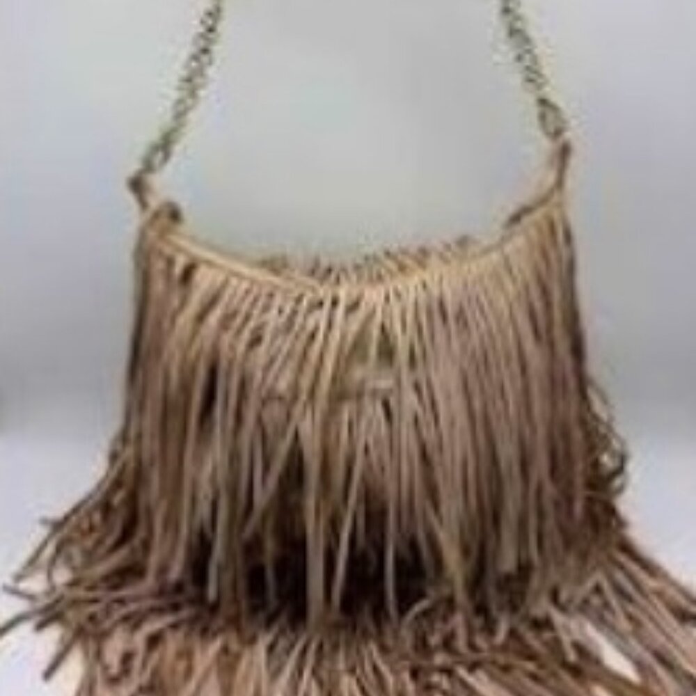 New $400 Monserat De Lucca Bochoa Fringe Bag Taupe Brown Anthropologie - Picture 2 of 6